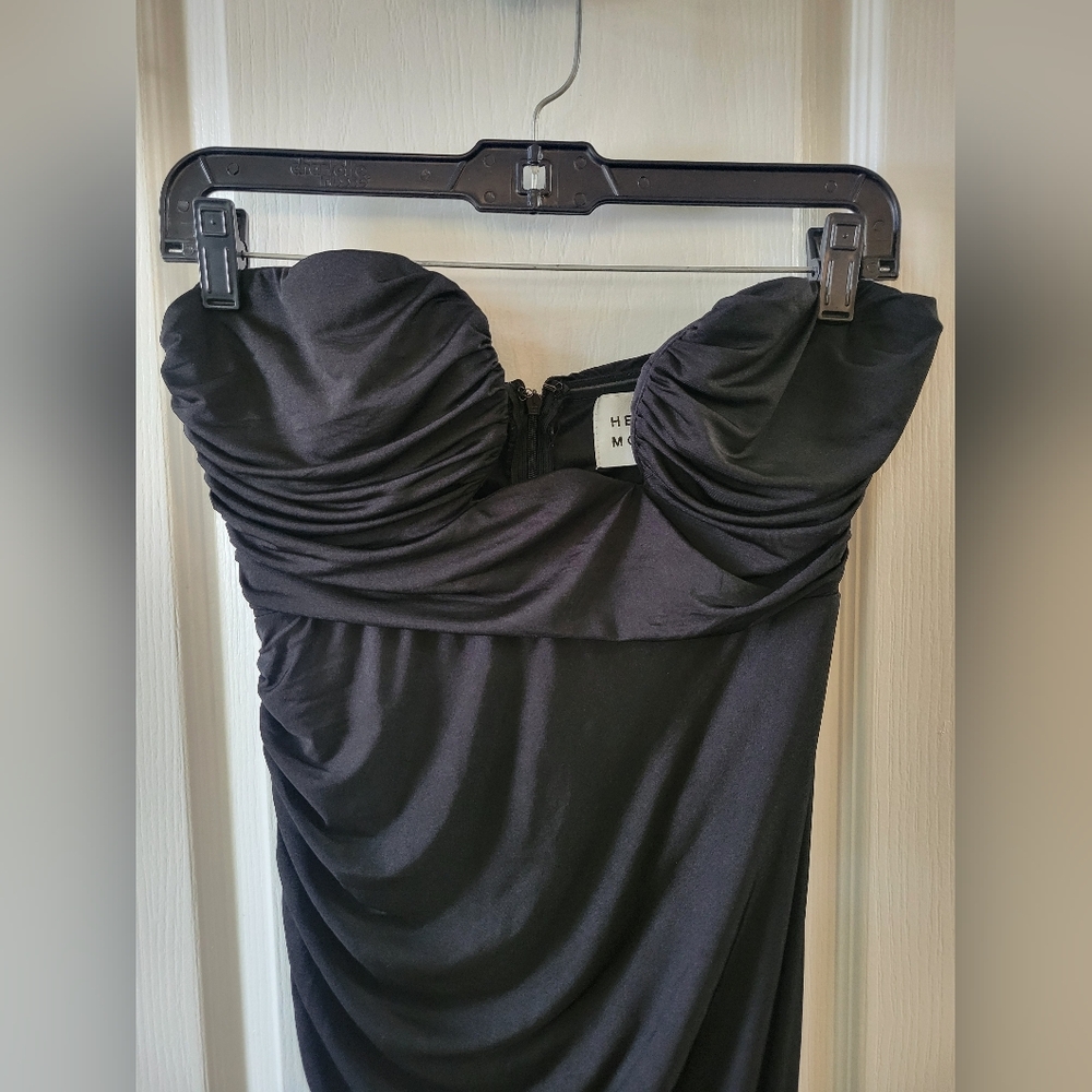 Hello Molly Flashlight Midi Dress Strapless Ruched Cutout Black Medium Size 6 - Picture 12 of 16